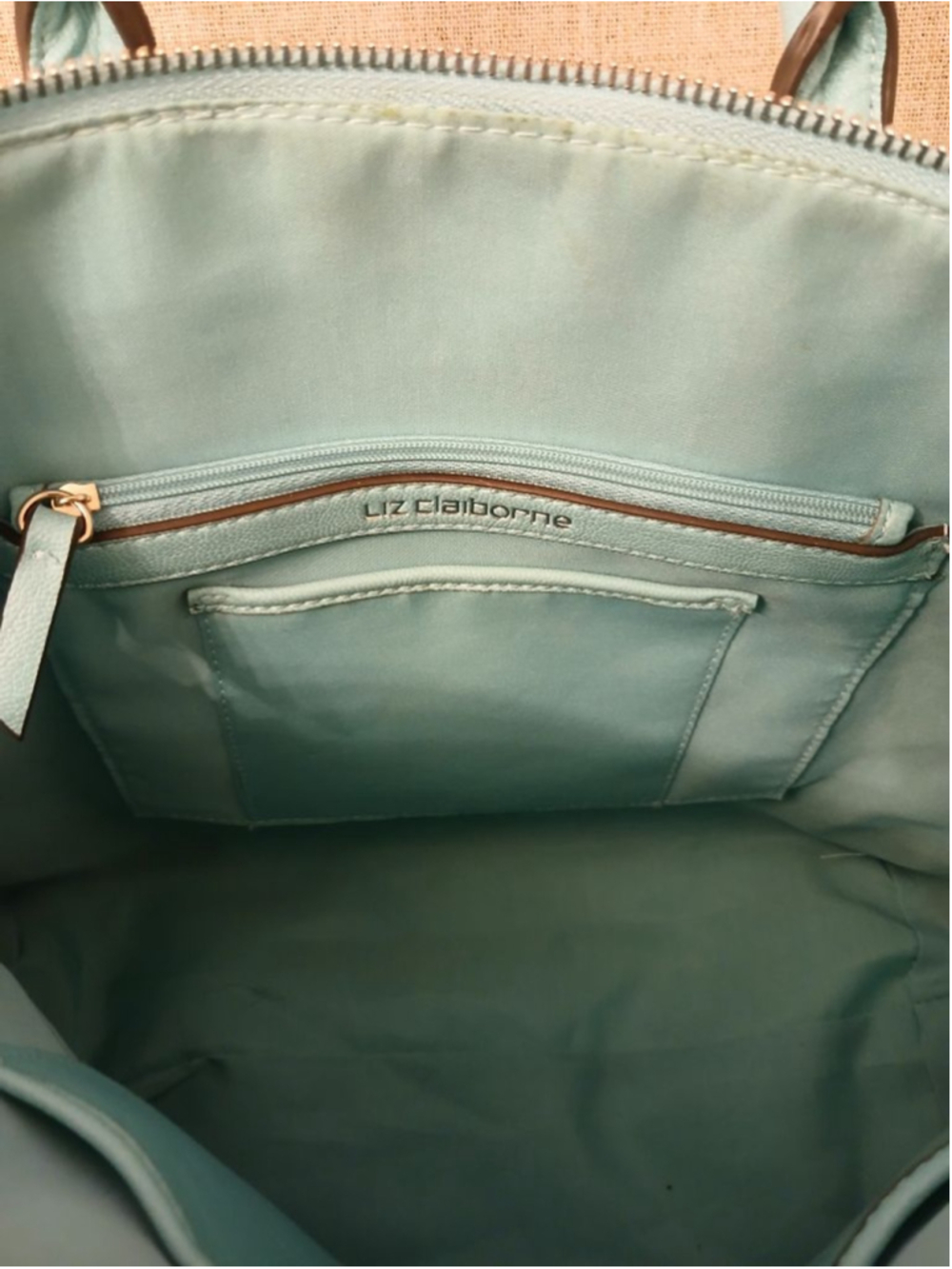 Women's Liz Claiborne Satchel One Size Light Blue with Brown Trim - Picture 10 of 12